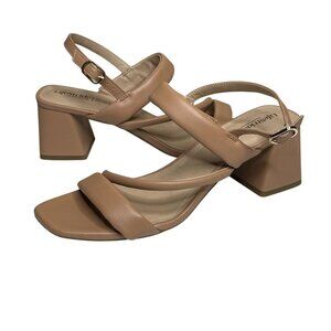 LifeStride Sandals Womens 10 Tan Block Heel Strappy Slingback Comfort Nude Shoes